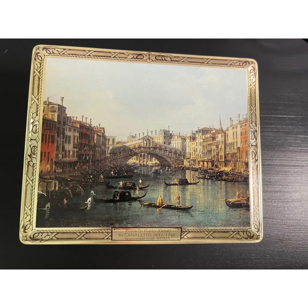 Vintage Canaletto Ponte Di Rialto Venice Art Tin Made in England Canco Burgundy